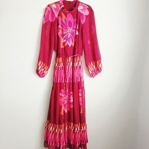 Melonie T Boho Maxi Dress Womens Size 16 Wine Berry Flower Power